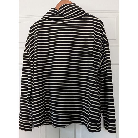 Time and Tru Black and White Striped Soft Fleece Cowl Neck Shirt - Picture 8 of 8